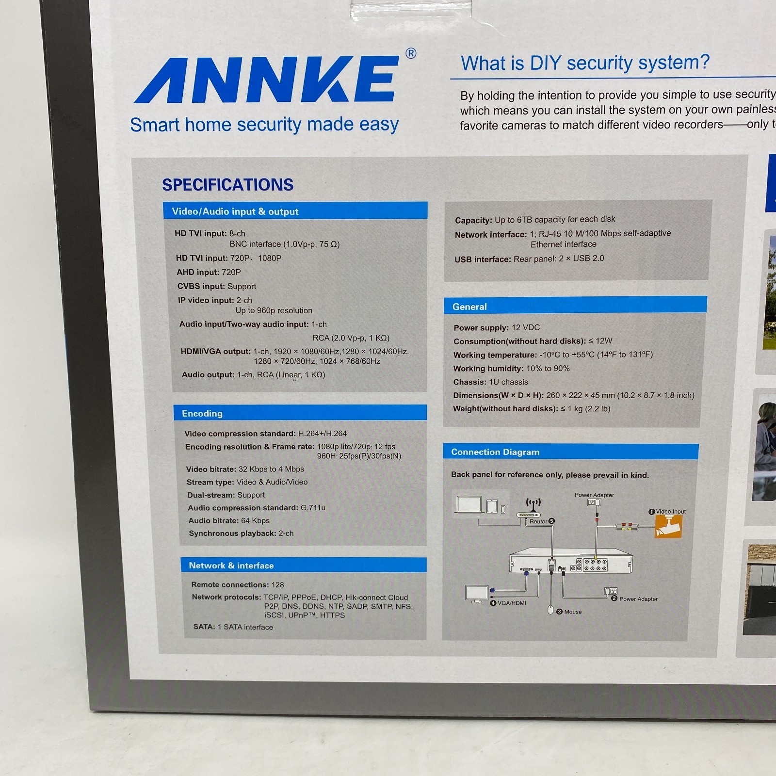 ANNKE DN81R DC12V 8-channel NVR system w/ 4 C11BX cameras – NO HDD