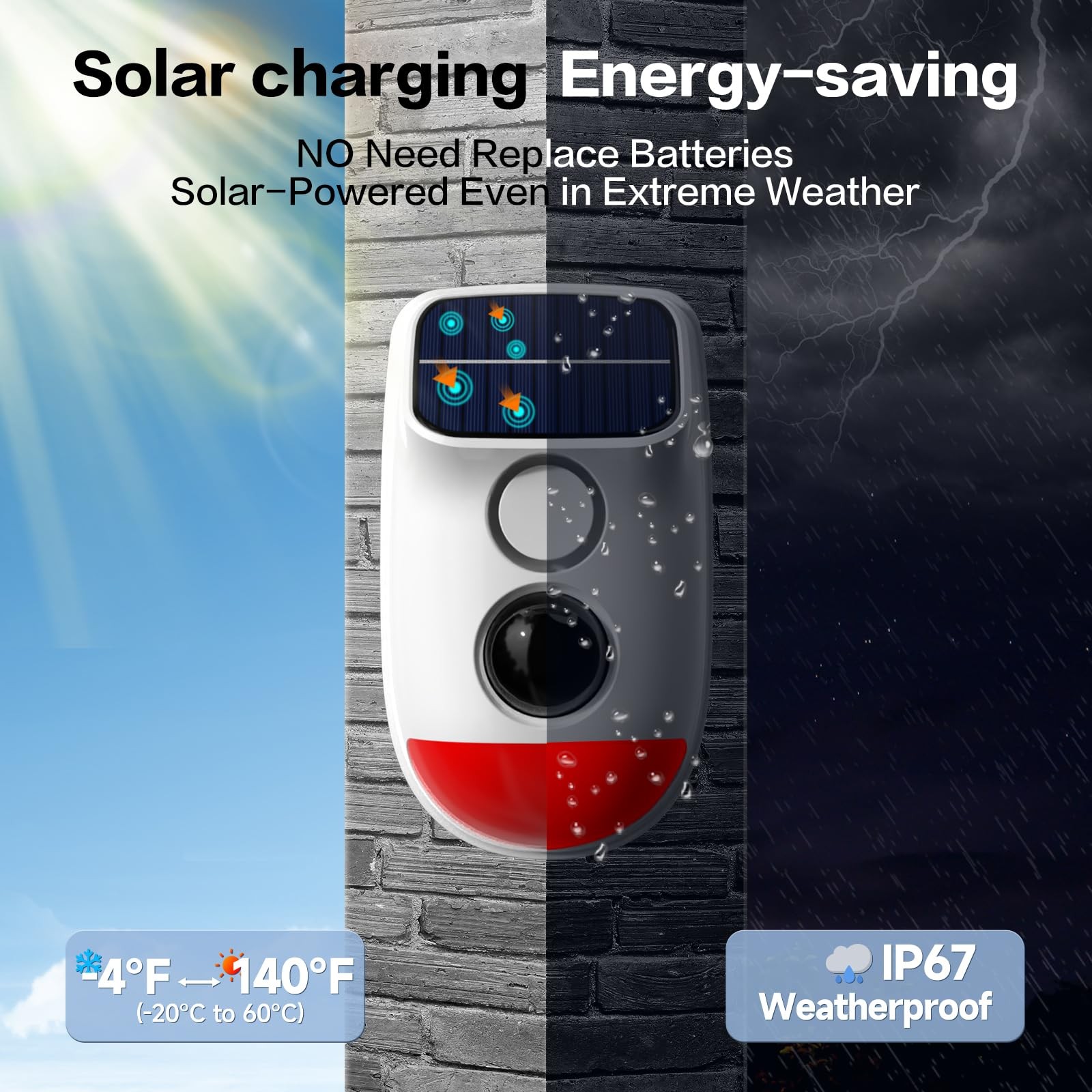 Solar Motion Sensor Alarm – 120dB IP65 Waterproof Security Siren with Strobe …