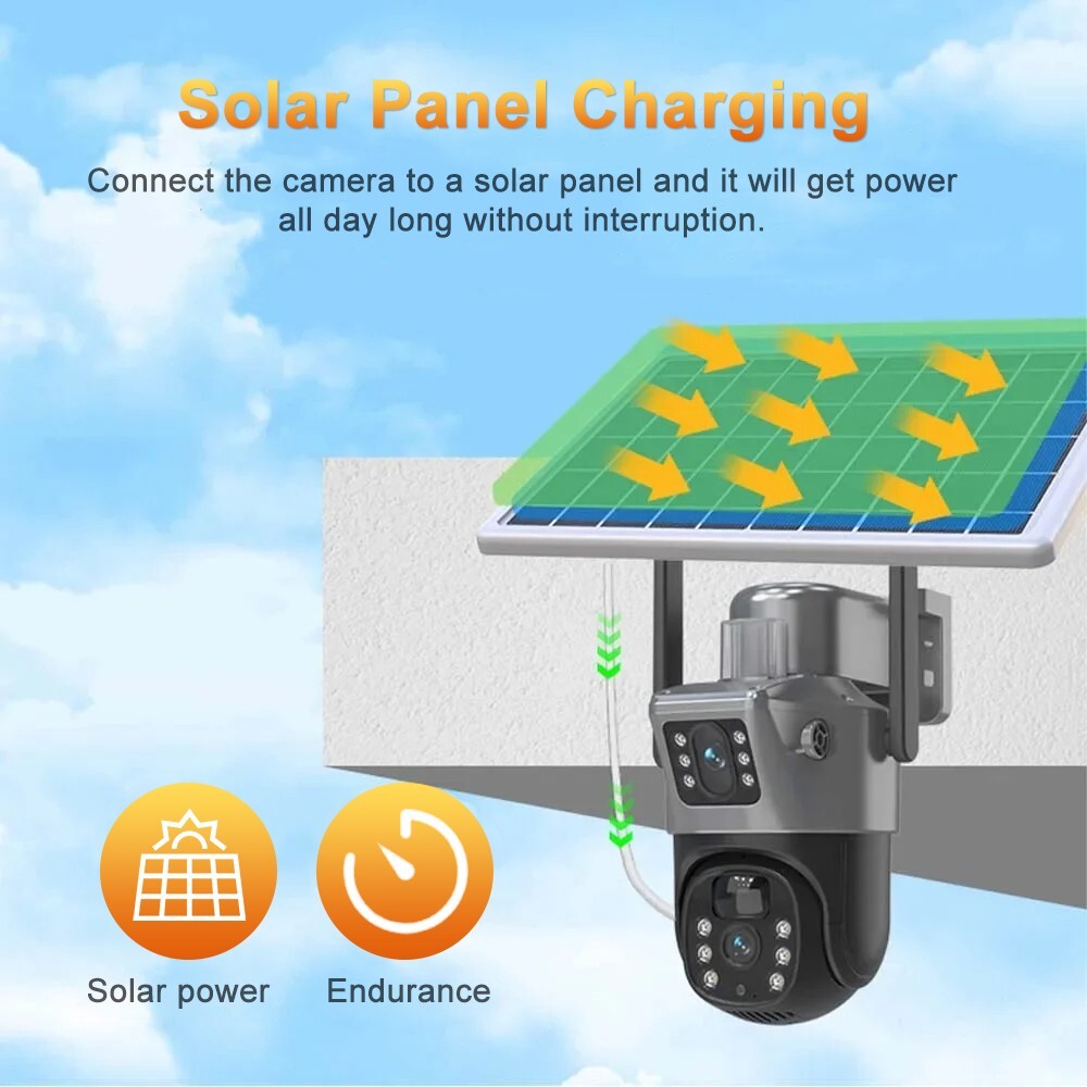 Wifi Solar Powered Security 8MP Wireless Camera PTZ FHD Waterproof Surveillance