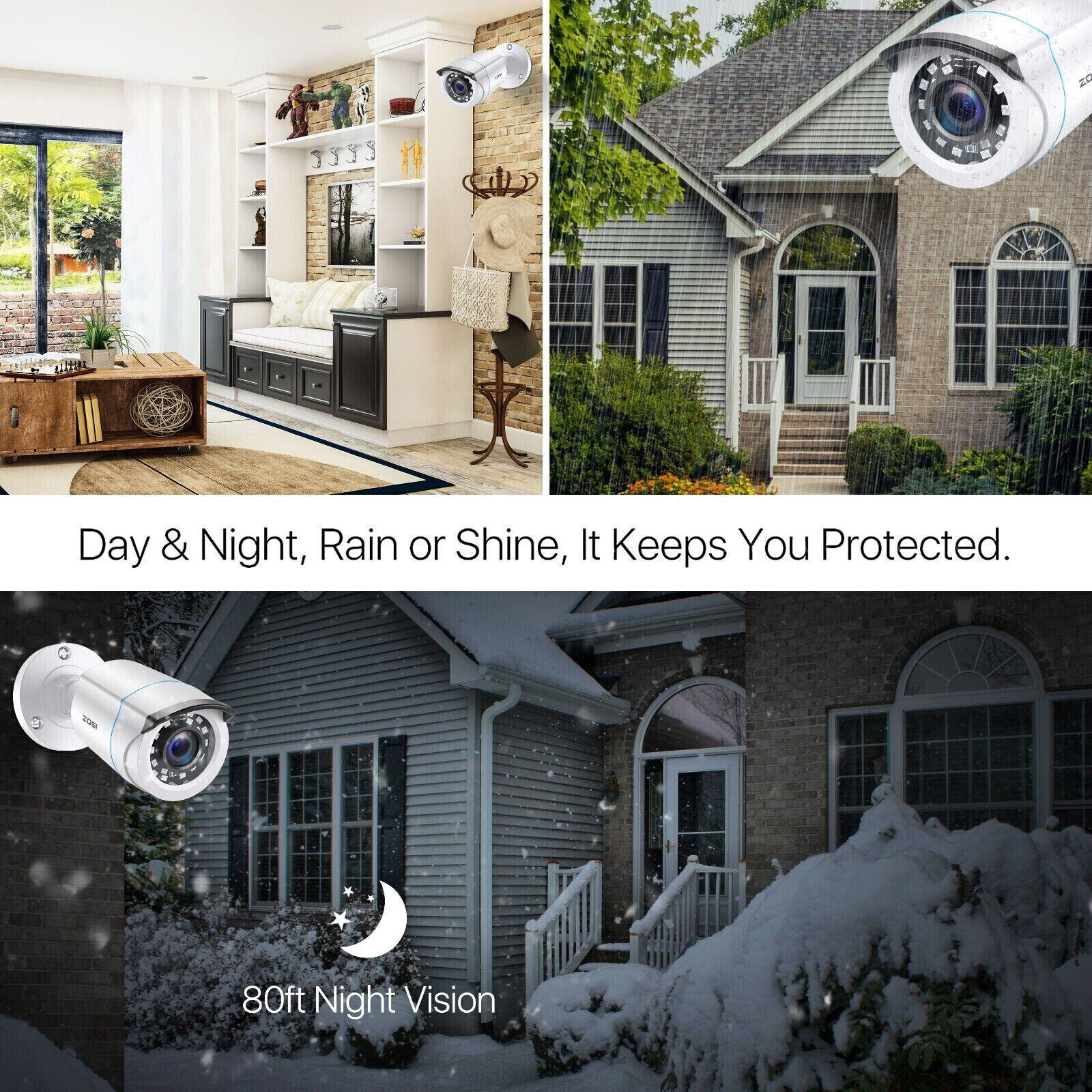 ZOSI 4X 1080P HD TVI 80ft IR-Cut Security Surveillance CCTV Outdoor 2MP Camera