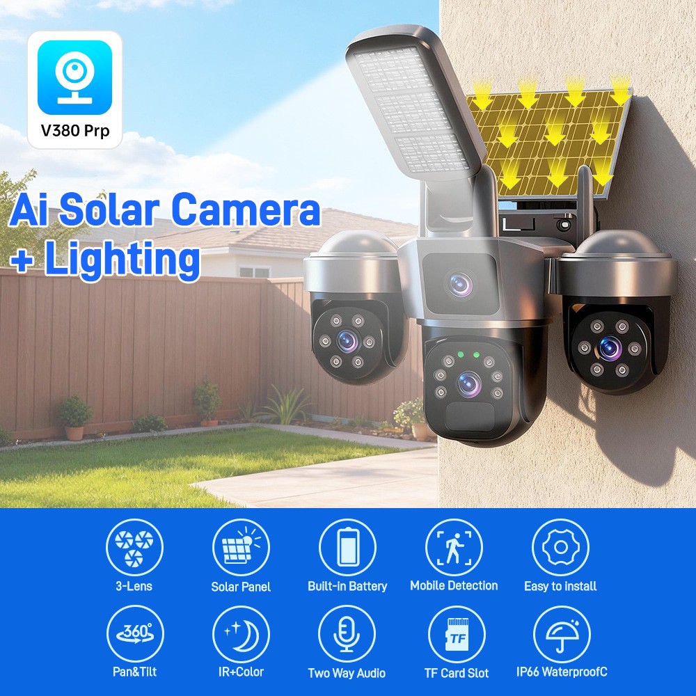 Solar Battery Powered Wireless WiFi Home Security Camera System Outdoor Pan/Tilt