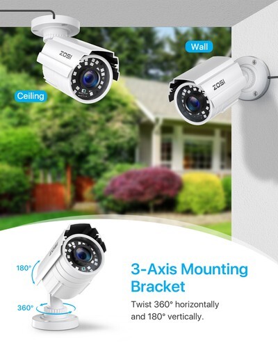 ZOSI 4PK 1080P HD Home TVI Security Cameras Outdoor CCTV Night Vision Alert IP66