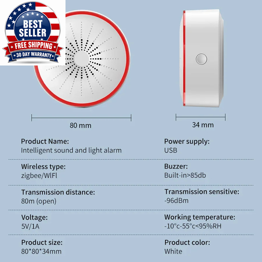 Tuya Wifi Zigbee Smart Siren Alarm for Home Security Sound and Light Alarm Senso