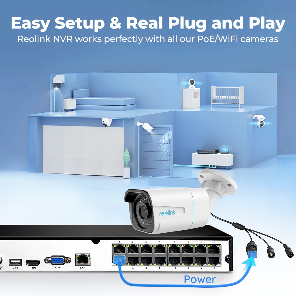 Reolink 5MP 16 Channel 4TB HDD NVR Outdoor PoE CCTV Security Camera Kit RLC-520A