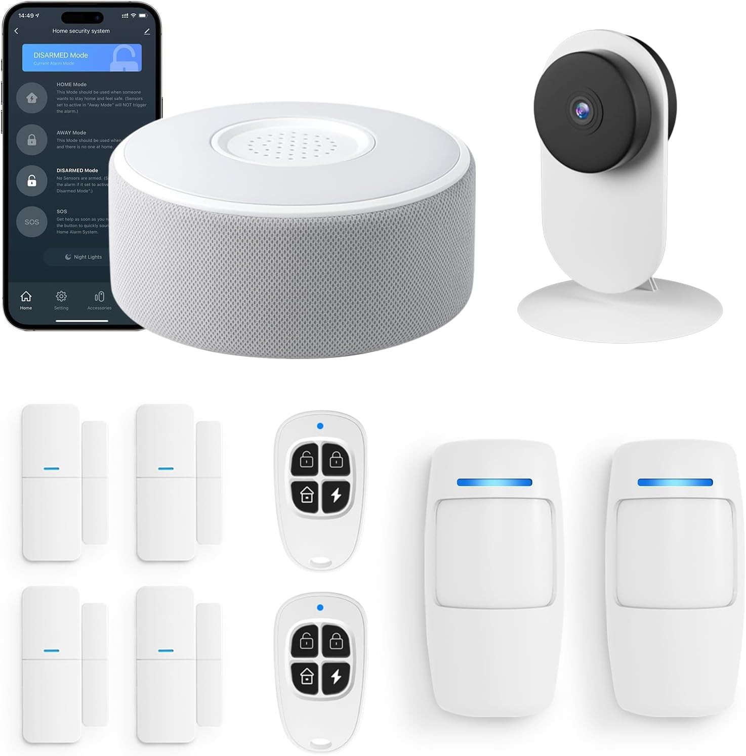 Home Security Alarm System Kit, DIY App Alerts, 15Pc