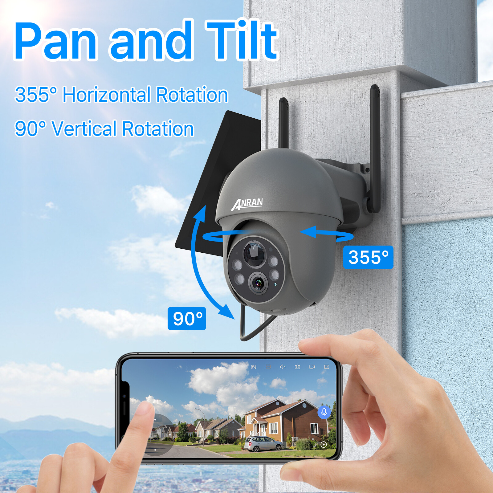 ANRAN Outdoor Solar Wireless Security Camera System Wifi 360° PTZ Audio 4PACK