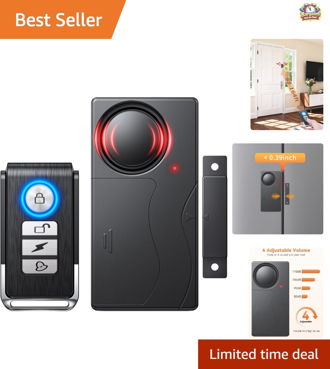 Battery-Powered 110dB Security Alarm with Remote – Easy Install & Operation