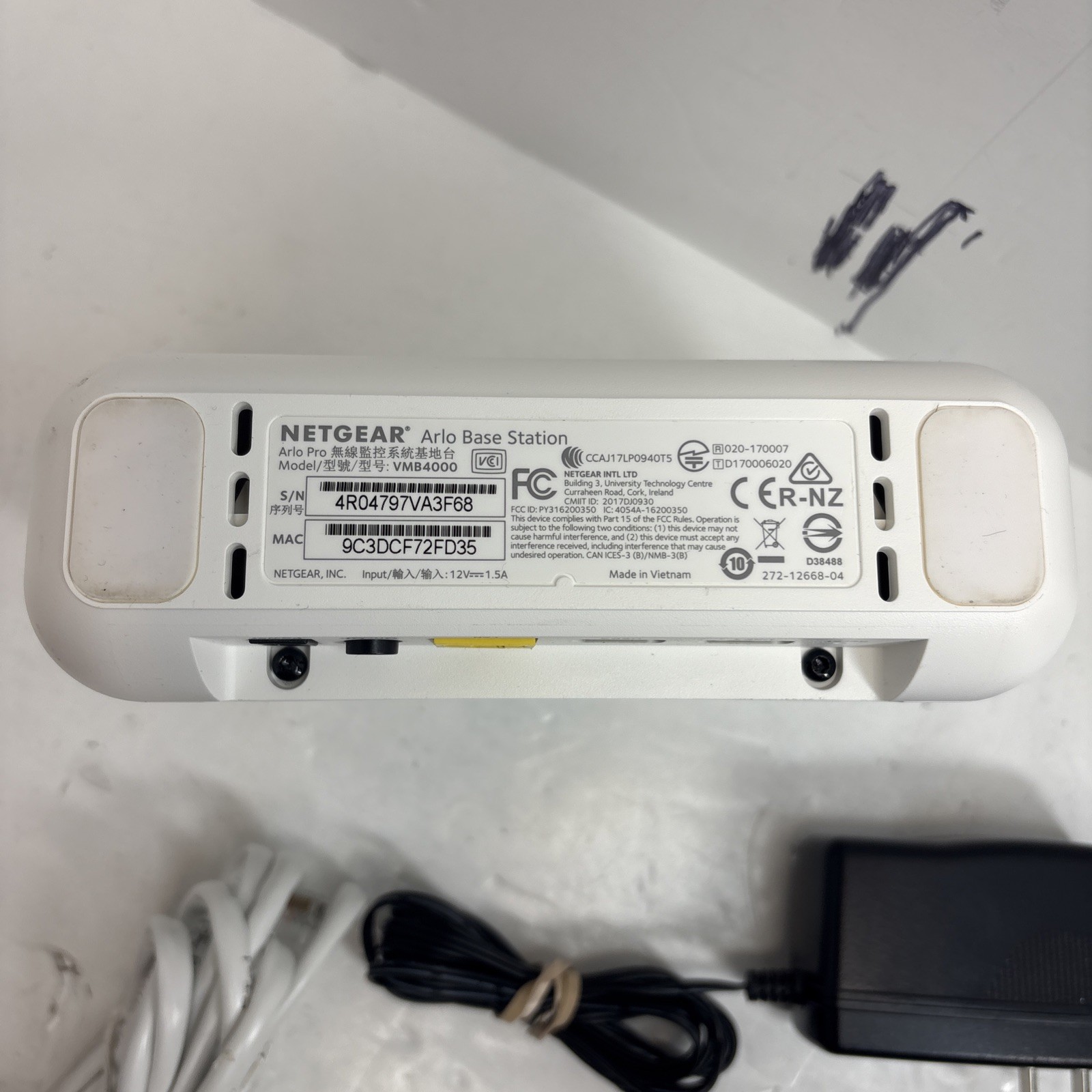 NetGear Arlo Pro Security Base Station VMB4000 with Power Supply And Cable.