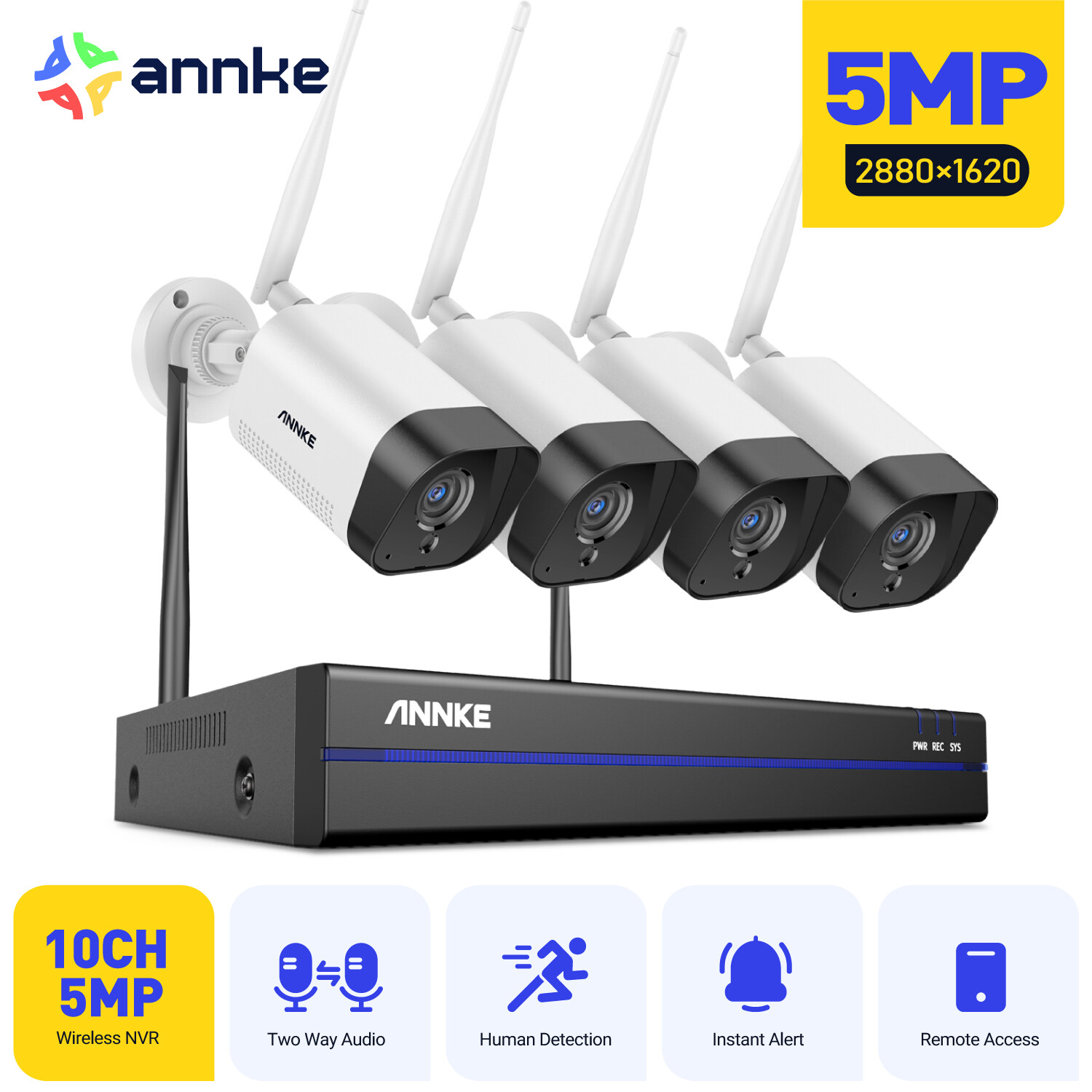 ANNKE Wireless 8CH NVR 5MP Security Camera System Two Way Audio Outdoor H.265+