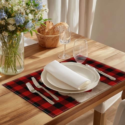 Valentine Placemats Set of 4 12×18 inch Red Buffalo Plaid Puppy Table Color*40