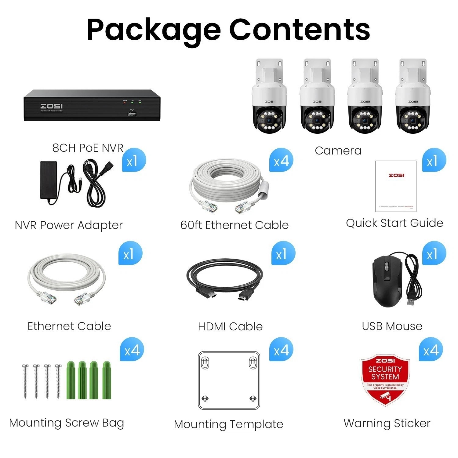 ZOSI 4K 2TB NVR 5MP PoE Security Camera System PTZ Person Vehicle Detect Home