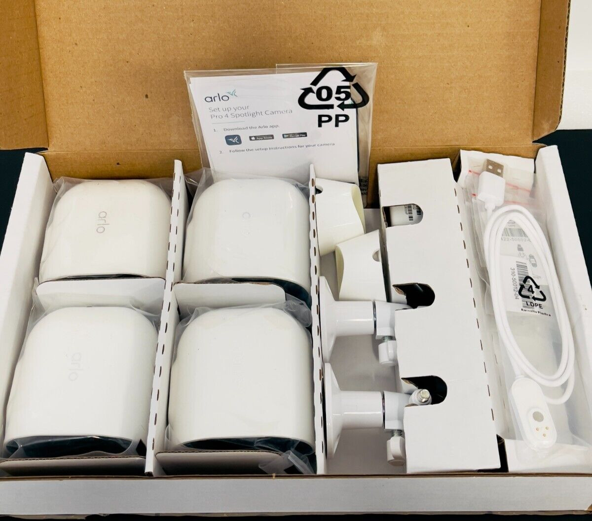 Arlo Pro 4 Spotlight 4 Wire Free Camera Security System 2-Way Audio, NEW