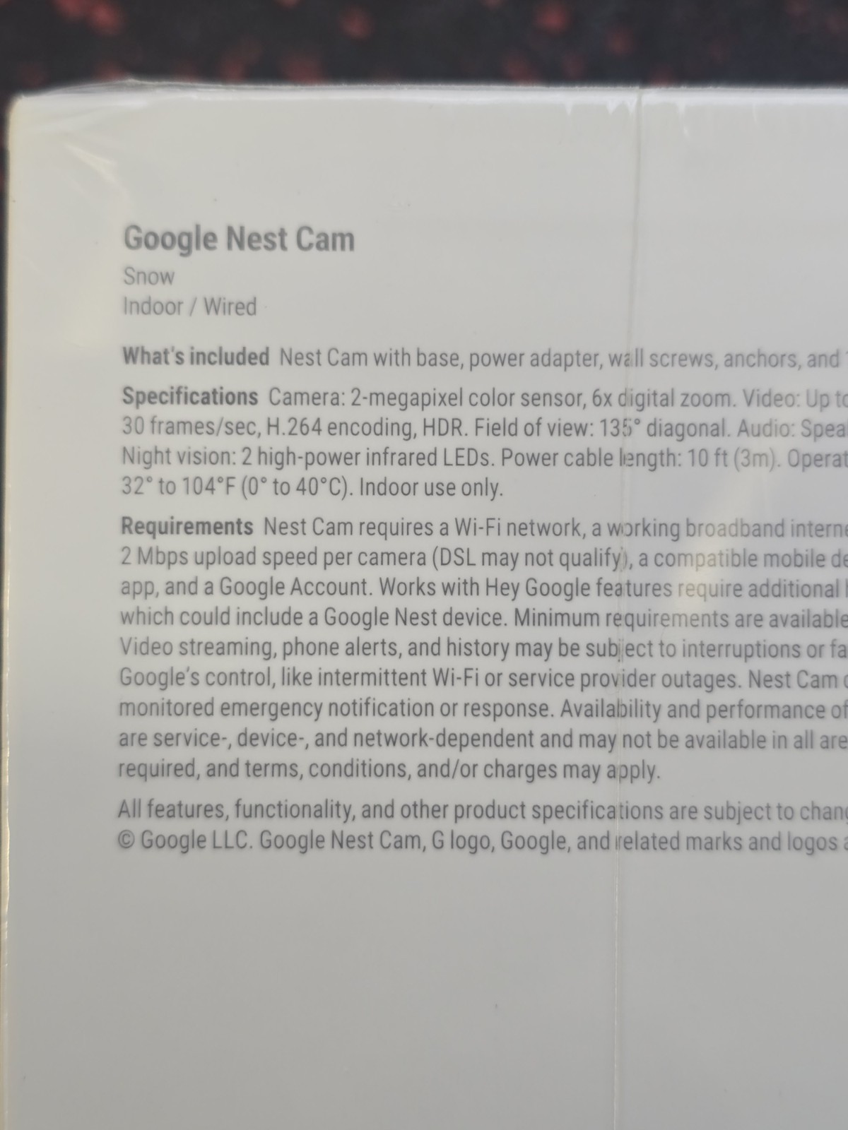 NEW Google Indoor Nest Security Cam 1080p (Wired) 2nd Generation Snow SEALED