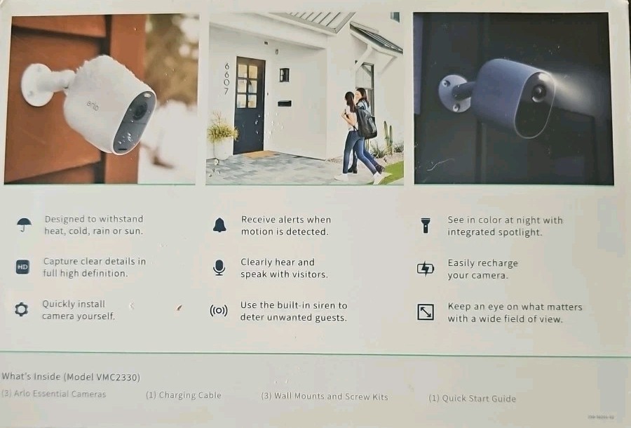 Arlo Essential 3 Wireless Spotlight Security Cameras 1080P 3 pack VMC2330-100NAS