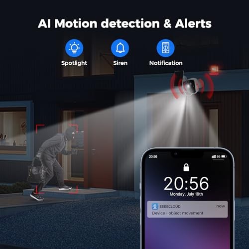 Solar Security Cameras Wireless Outdoor 2 Pack, Battery Powered 3K 2C90-White