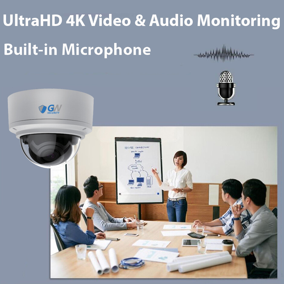 8 Channel NVR (6) 4K Microphone Varifocal AI IP PoE Dome Security Camera System