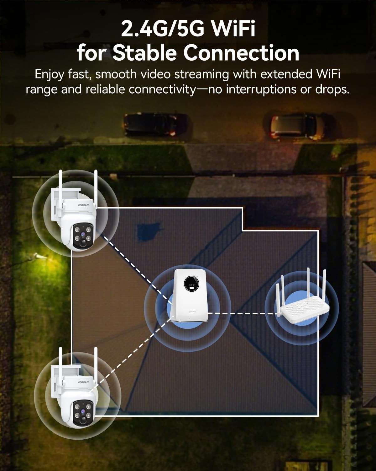 VORGUT Solar Security Cameras Wireless Outdoor, 4MP 2 Cam Kit, white