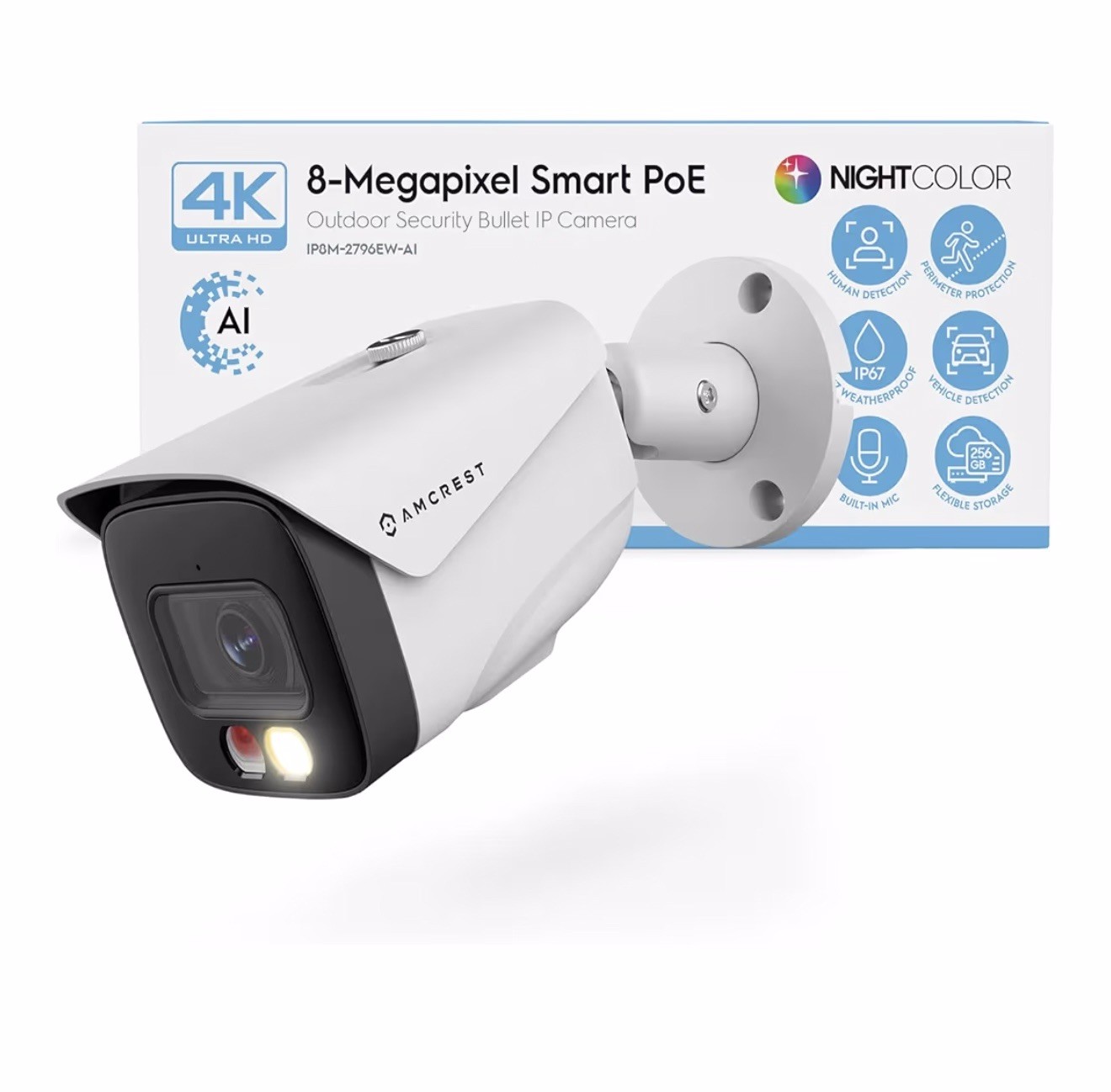 Amcrest IP8M-2796EW-AI 4K PoE Bullet Camera AI NightColor Weatherproof