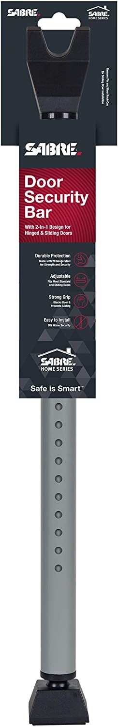 SABRE Adjustable 2-in-1 Door Security Bar Door Stop Bar Secures Onto Door Knob