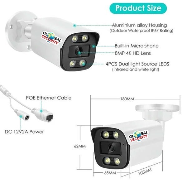 Poe IP Camera 8mpx 4k 2.8mm