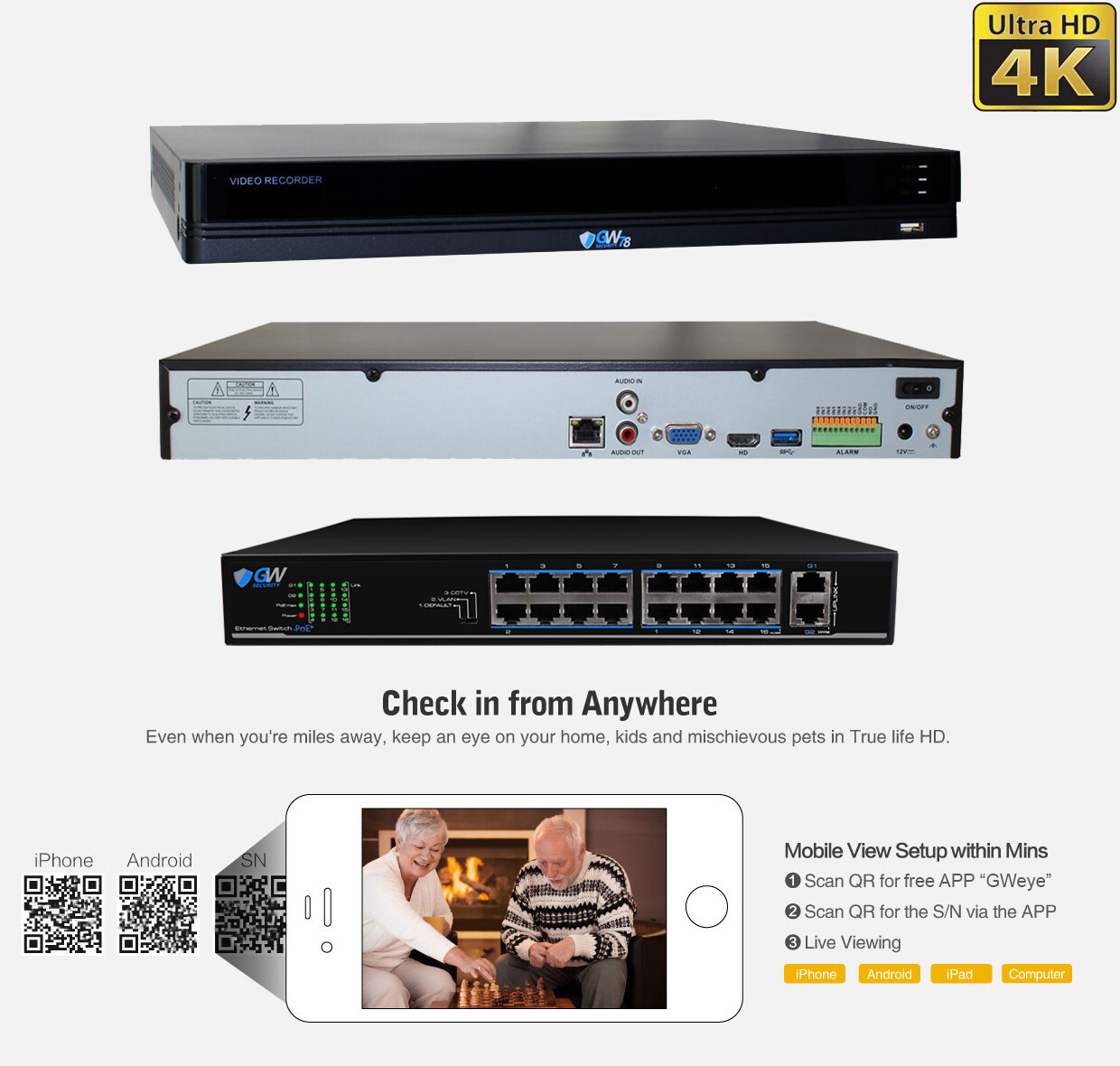 16 Channel 4K NVR 16 X 8MP PoE IP H.265+ AI Starlight Security Camera System