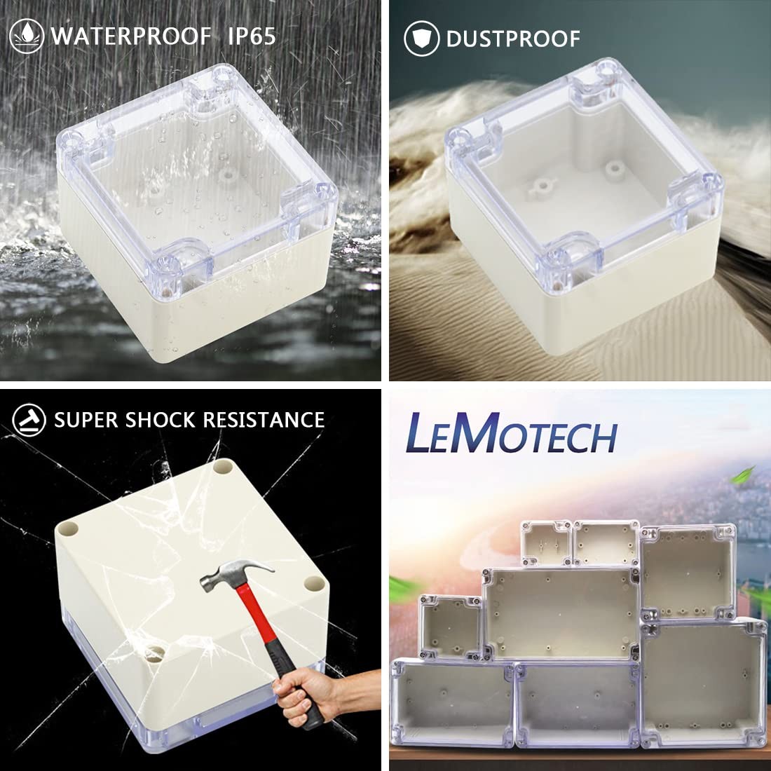 LeMotech ABS Plastic Junction Box Dustproof Waterproof 3.3″x3.2″x2.2″, Clear