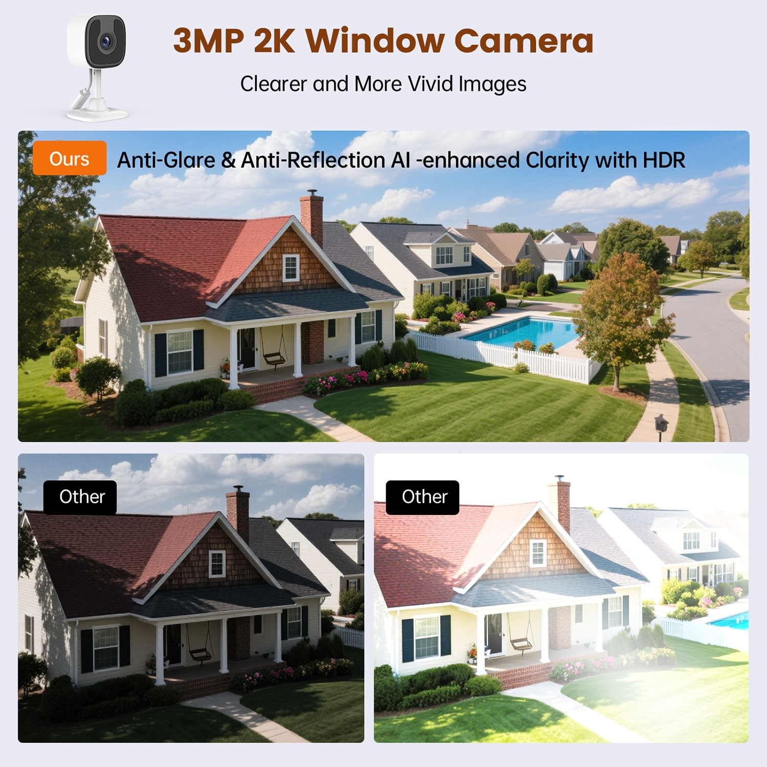 AishangTaoGou 2 Pack 3MP 2K Window Camera，2.4Ghz & 5Ghz WiFi Wireless White