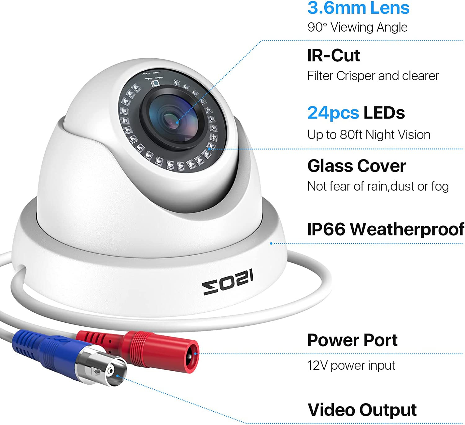 ZOSI 2 Pack 1080p Security CCTV Dome Camera 80ft Night Vision 24/7 Record IR-Cut
