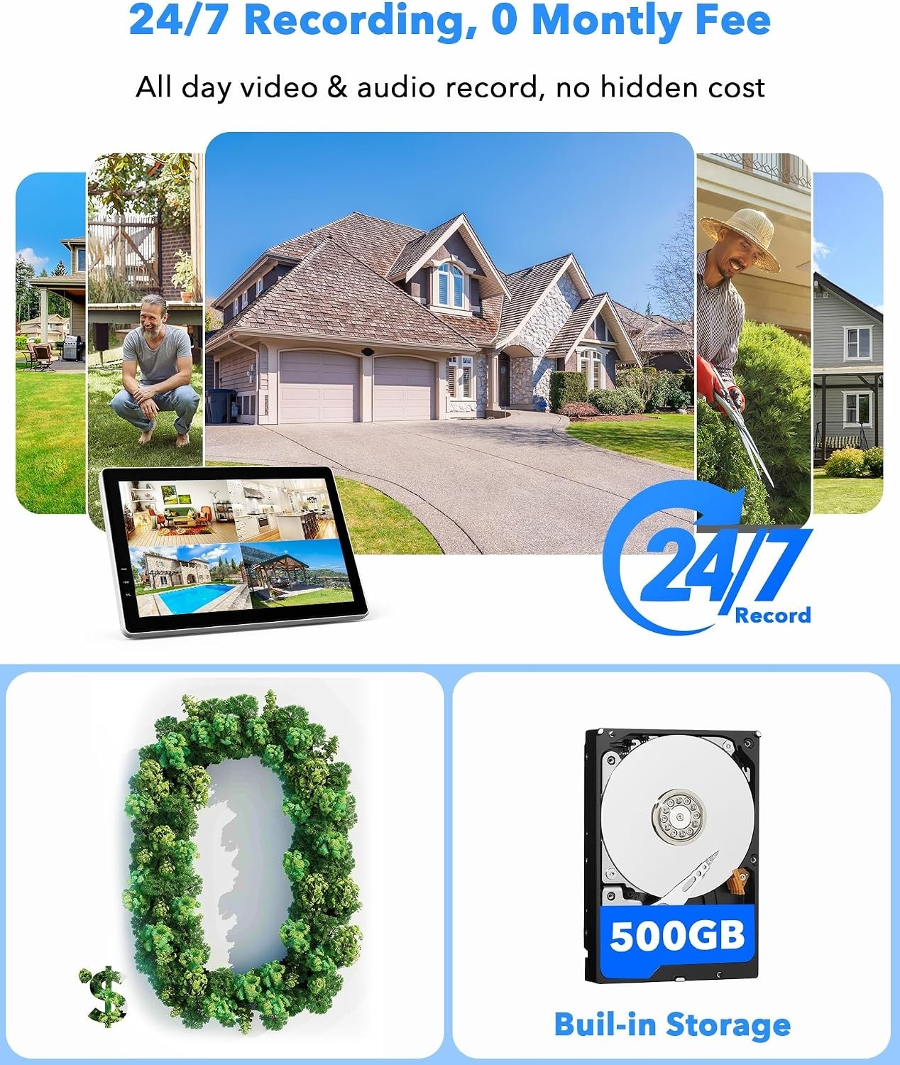 Wireless Security Camera System with 10.1″ Monitor & Dual Lens PTZ Cameras
