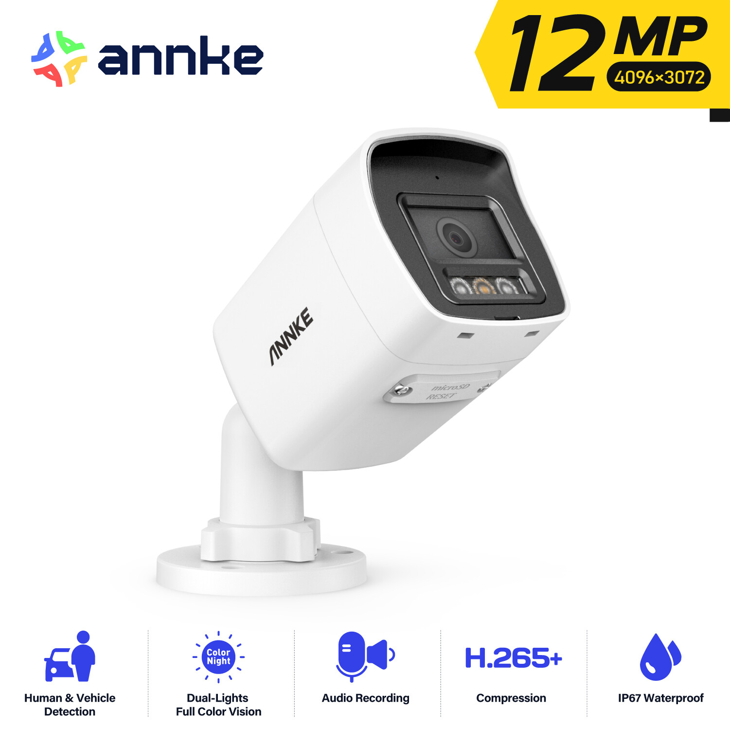 ANNKE 12MP Color Night IP Surveillance PoE Security Camera Human Car Detection