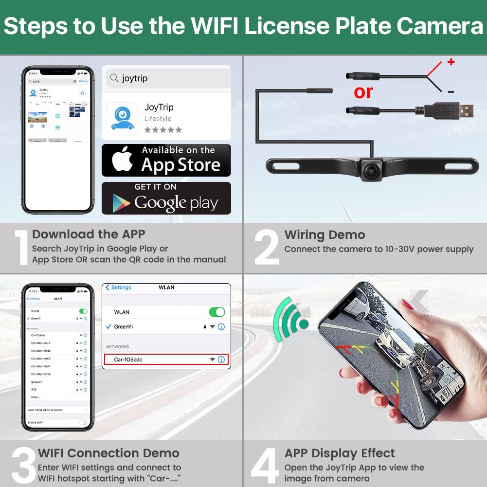 WiFi Car Backup Camera, GreenYi 5G 720P HD License Plate Rear/Front Black