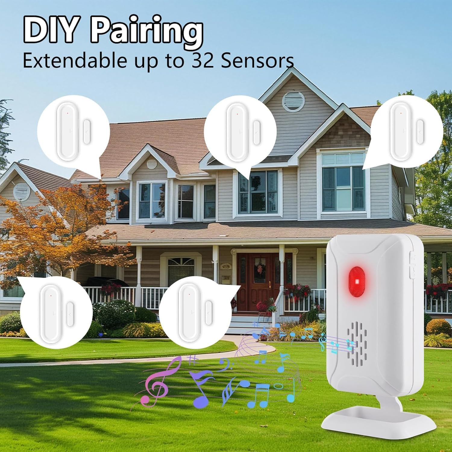 Door Open Alarm with Portable Receiver,Wireless Battery Operated Door Alarm,Wire