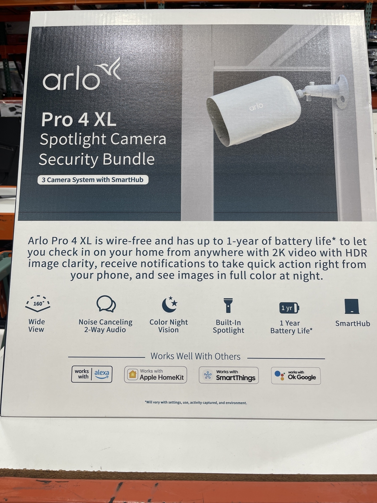 Arlo Pro 4 XL Spotlight 3 Cameras with Smart Hub Security Bundle VMS4352P-1CCNAS