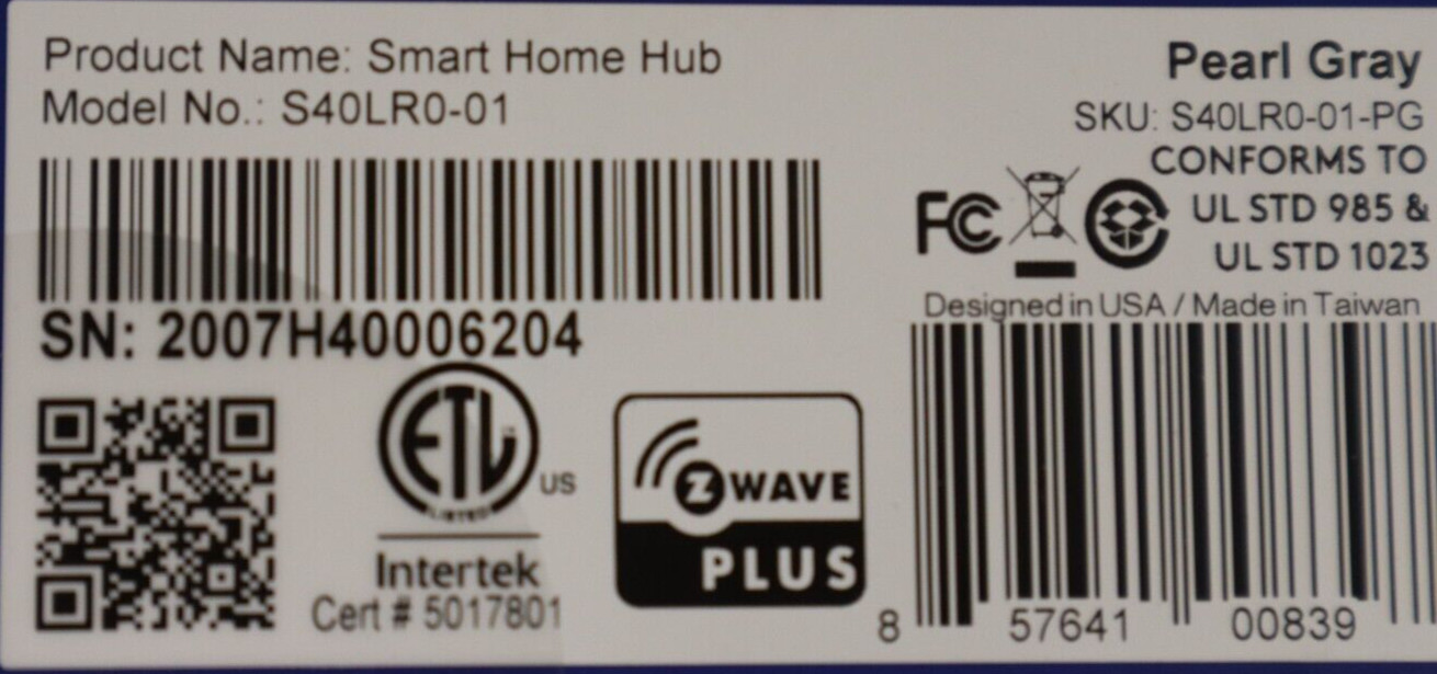 BLUE By ADT Smart Home Hub Master Base Unit Model S40LR0-01 Pearl Gray