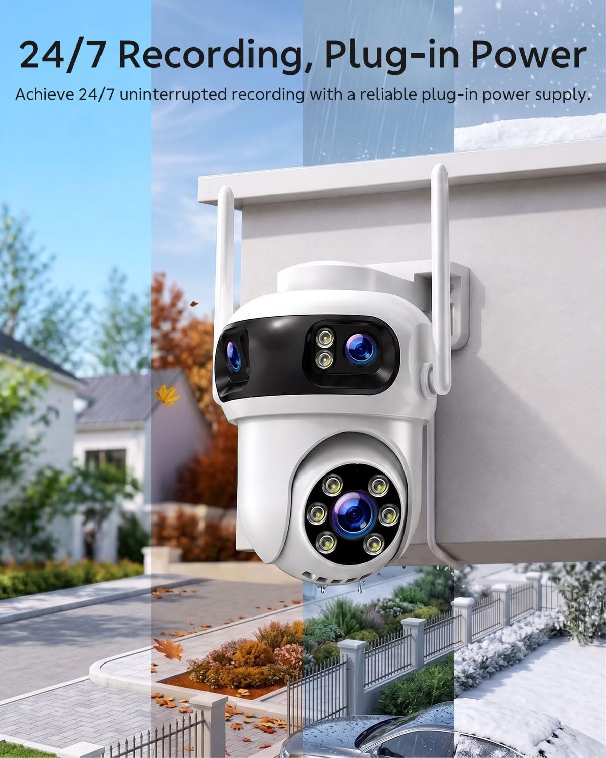 Wireless Security System 4 Cam 3K Outdoor Auto Tracking Triple Lens Night Vision