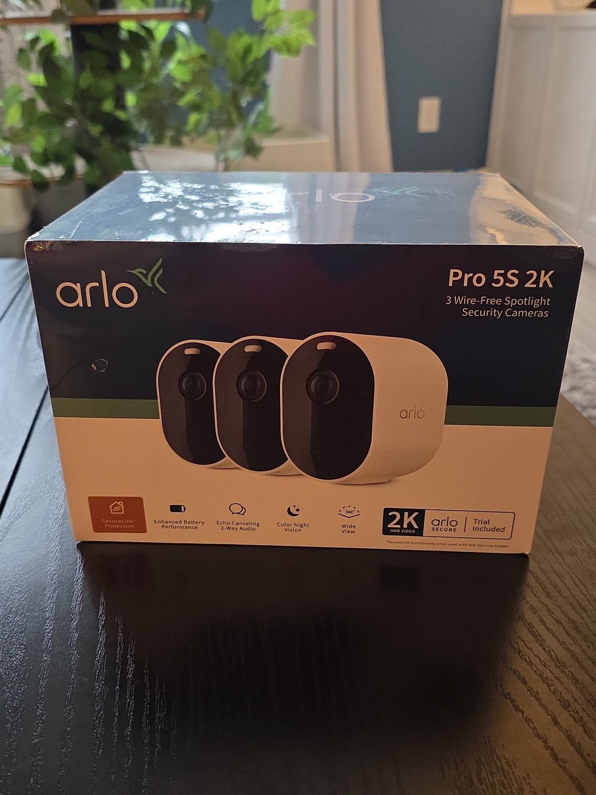 Arlo Pro 5S 2K Spotlight Camera, VMC4360P, 3 Pack, White. New Sealed. Free Ship