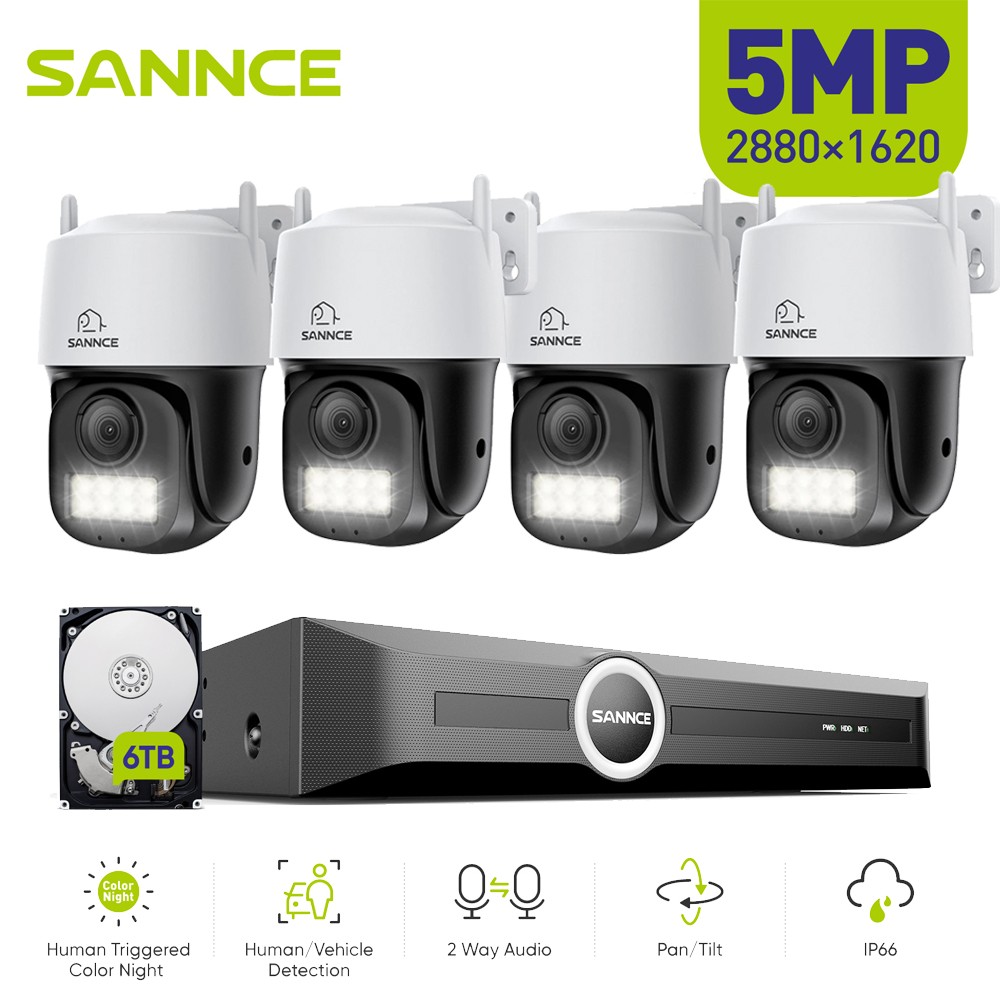 SANNCE 8CH NVR 5MP PT POE Security Camera IP System 3K Two Way Audio Color Night