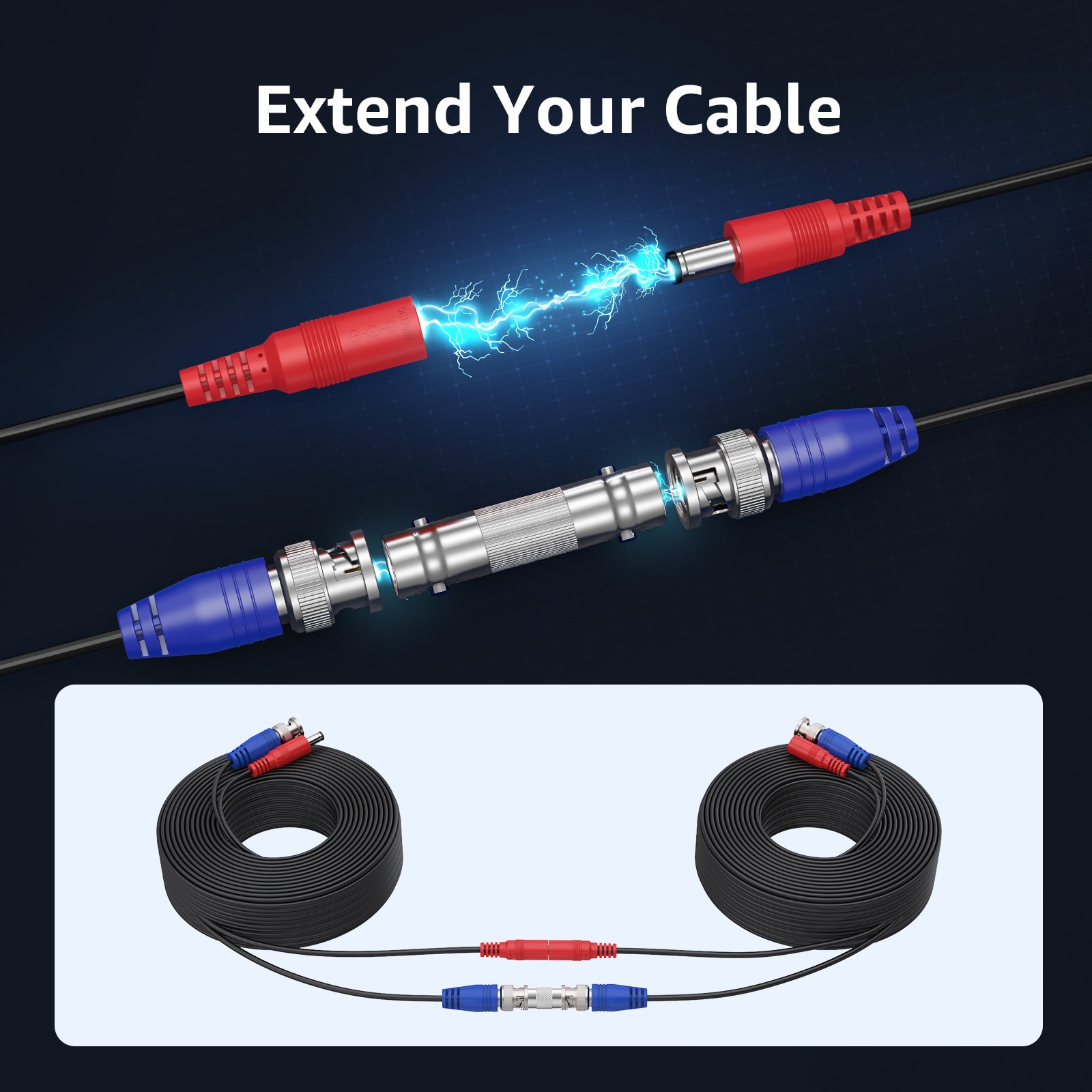 ANNKE 4x 30M 100ft BNC Video Power Cable Cord Extend Connector for Camera System