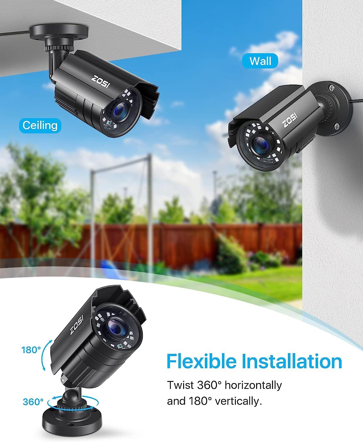 ZOSI Used 4PK 1080P TVI Day Night 24 IR Leds Outdoor CCTV Bullet Security Camera