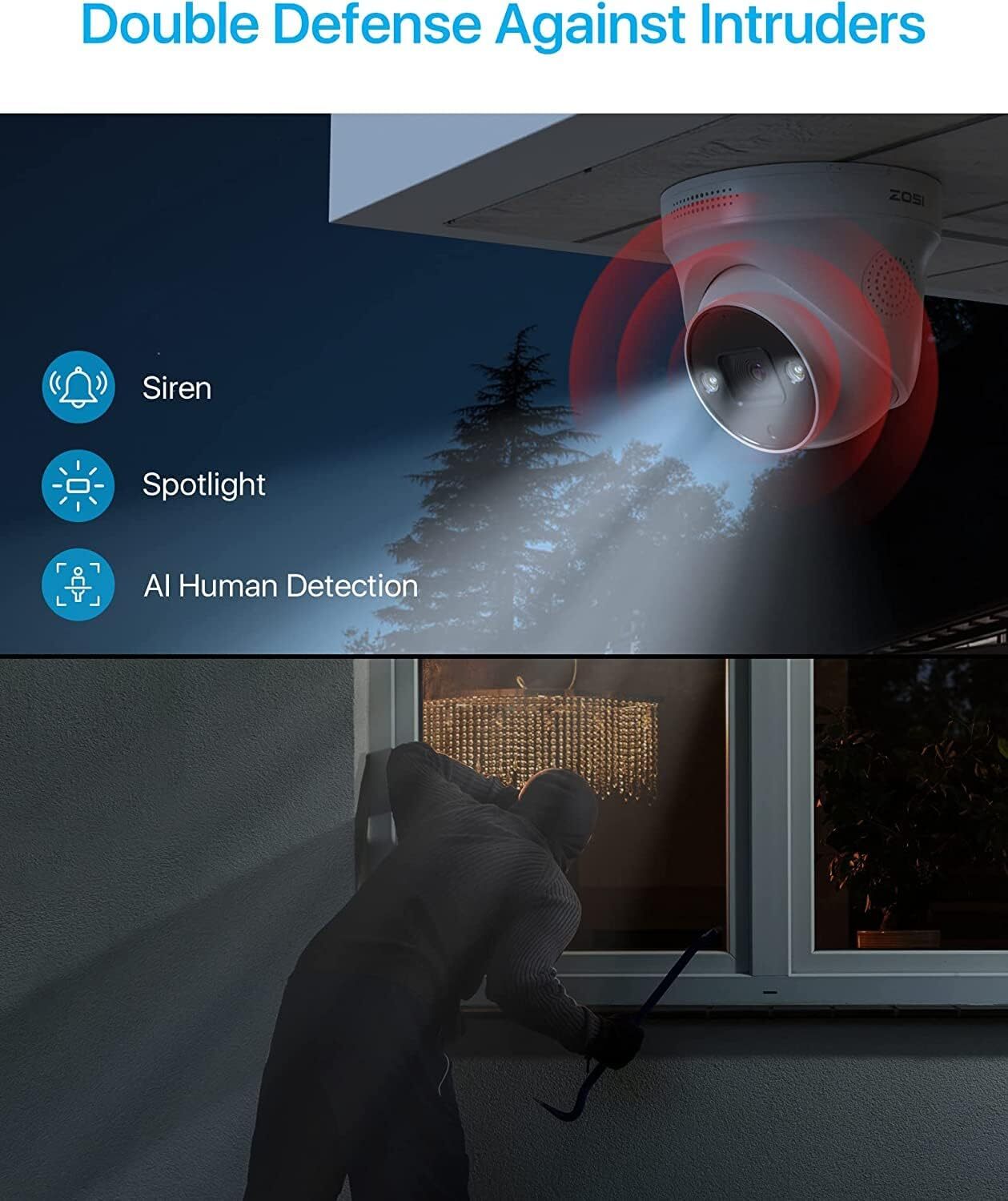 ZOSI 8CH 4K 8MP PoE Security Camera System NVR with 2TB HDD AI Human Detection