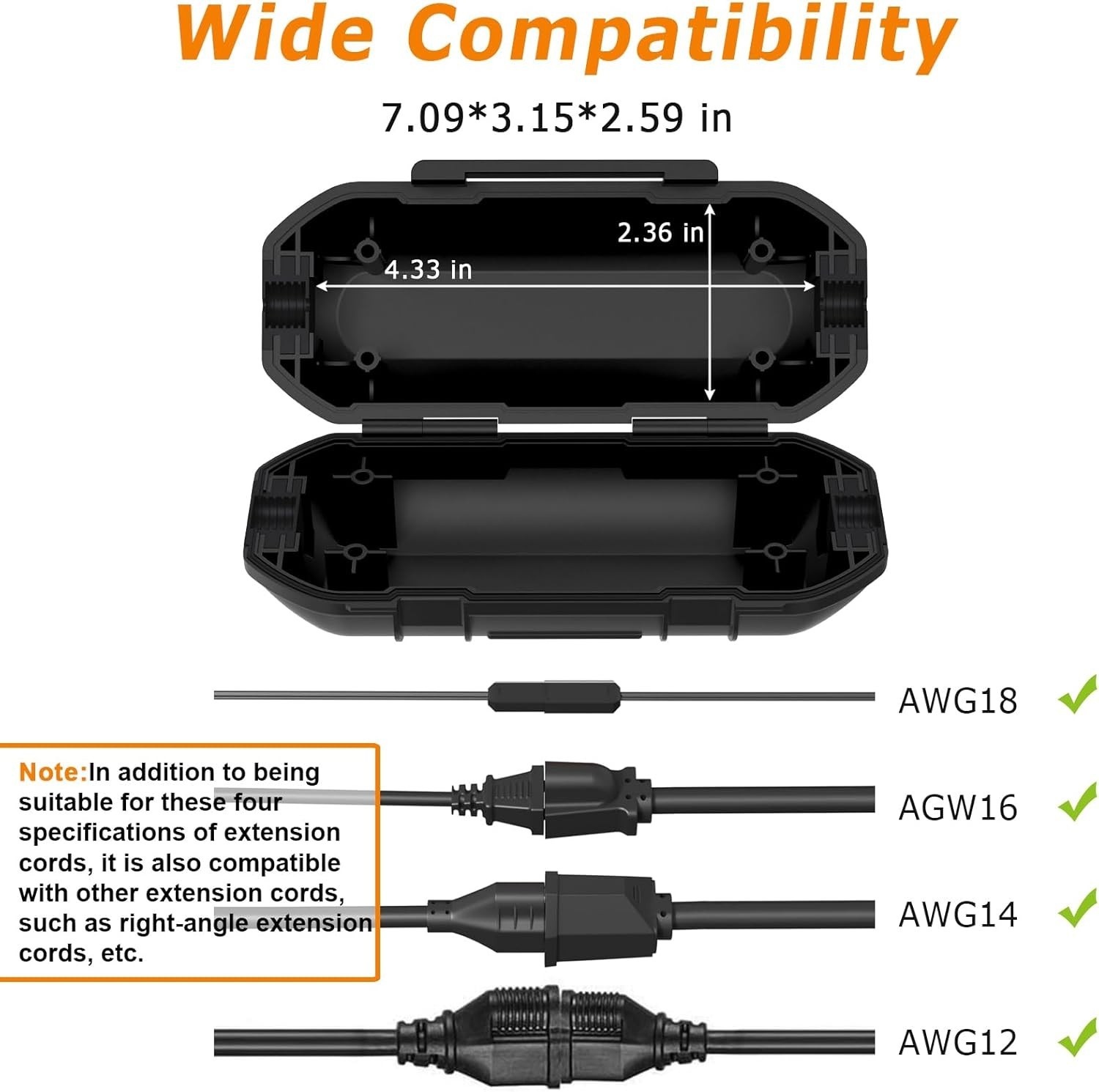 [2 Pack] Extension Cord Cover Outdoor, Connector Protector IP54 Black