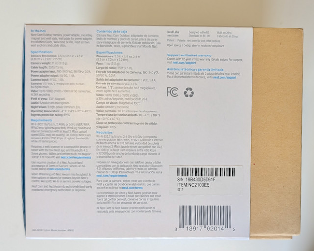 New Google NEST Cam Outdoor Security Camera NC2100ES – New in Open Box