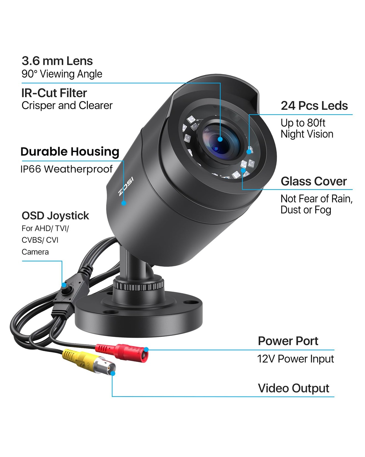 2.0MP 1080p 1920TVL Outdoor Indoor Security Camera,Hybrid 4-in-1 TVI/CVI/AHD/…
