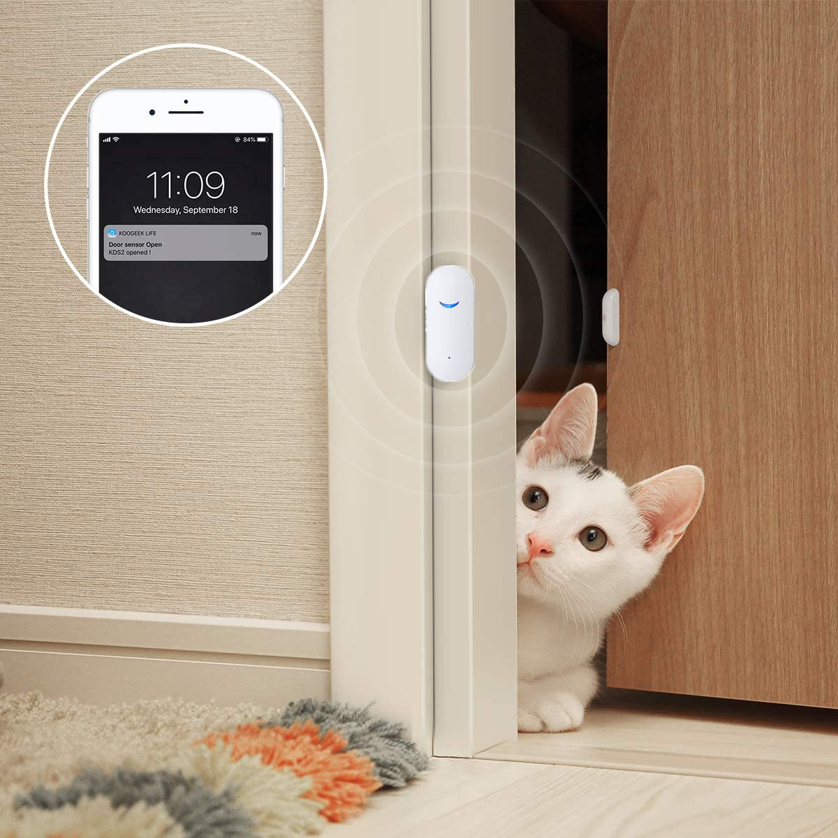 2 Pack WiFi Smart Door Window Magnetic Sensor Home Security Burglar Alarm Google