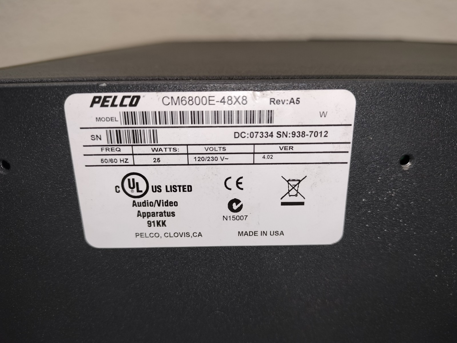 Pelco CM6800 Matrix Switcher Controller CM6800E-48X8 BNC CCTV SWITCH 48 Port