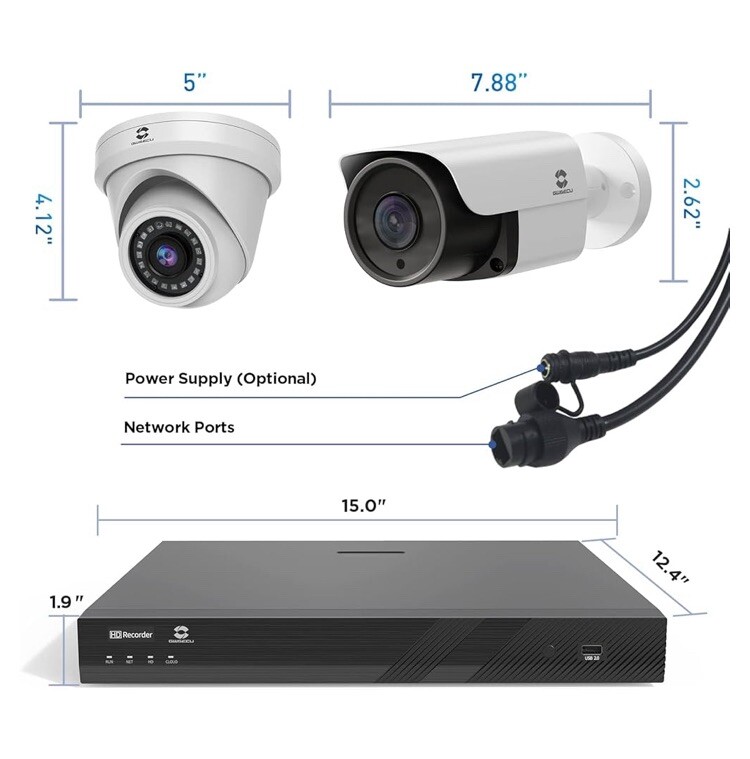 GWSECU 4K Security Camera System 32 Channel, (12)Dome/(12) Bullet 8MP PoE