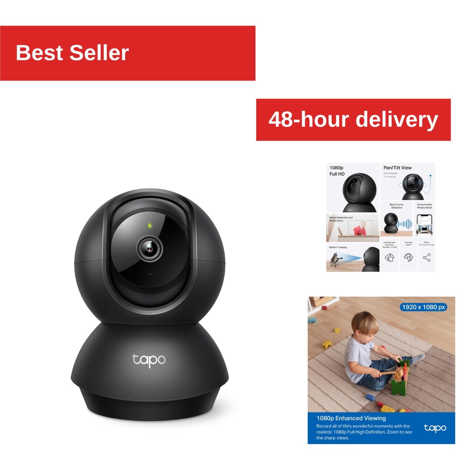 1080P Indoor Pan/Tilt Security Camera – Night Vision, 2-Way Audio, Black