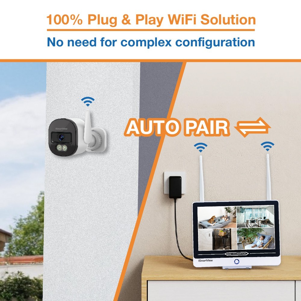 All-in-One 12″ 2K Wireless CCTV System w/ 8Ch 2TB NVR & 4 Wireless IP Cameras