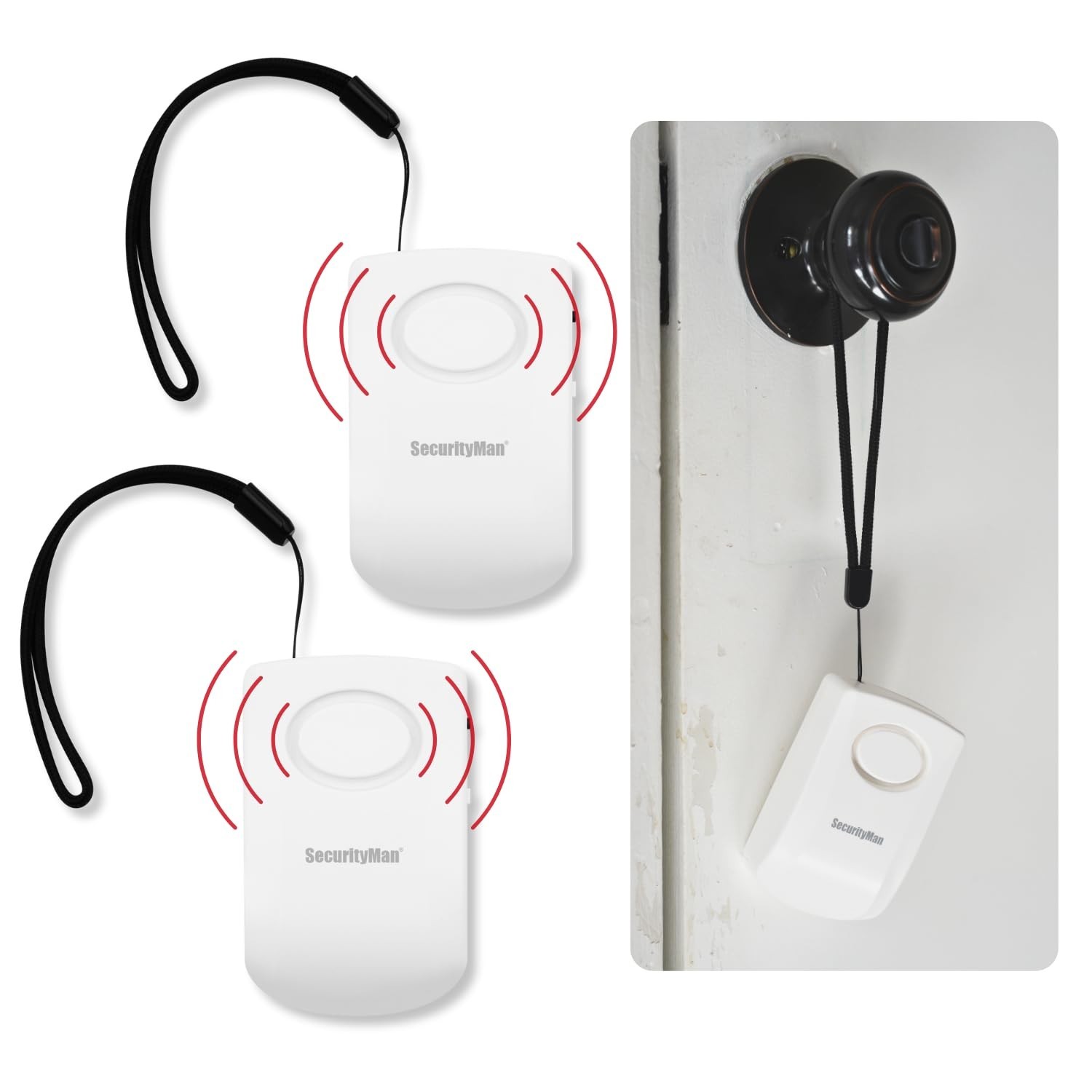 Portable Door Handle Alarm – 130dB Vibration Triggered Security Alarms (2 Pack)