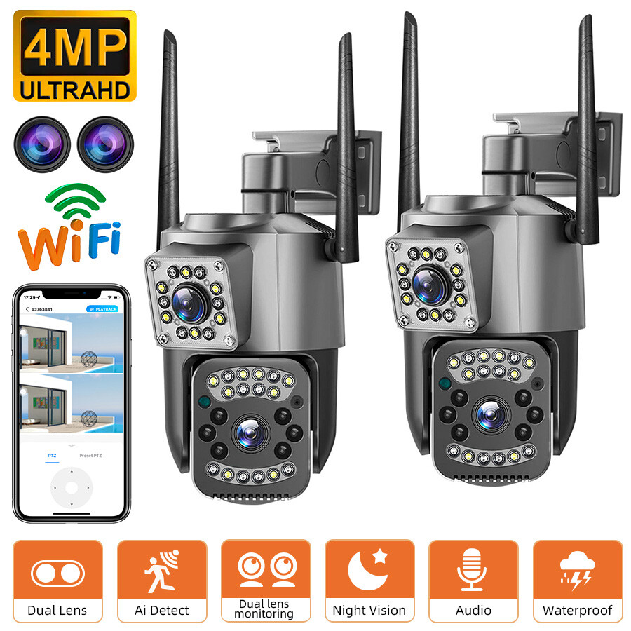 1~4PCS 4MP Dual Lens WiFi IP Camera Wireless Outdoor CCTV PTZ Security Camera US
